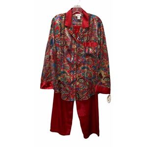 Vintage INNER MOST Silky Royal Red Blue Paisley Pajamas Lounge Set Women's L NEW
